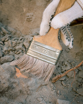clearing an archaeological site (clearing sand with a paintbrush)