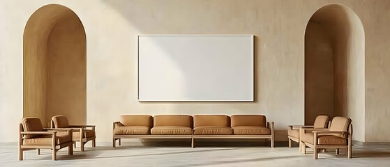 Modern lounge, arched walls, canvas, sunlight