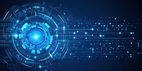 Abstract digital technology background with glowing elements and data streams.