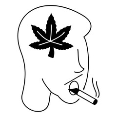 Psychonautics or flower child face side view isometric vector icon,Cannabis and marijuana symbol, cannabinoids sign, healthcare Herb illustration, Hash affected Person concept