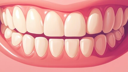 Detailed close-up of a bright smile showcasing symmetrical teeth and healthy gums, ideal for dental care concepts.