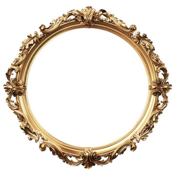 Naklejki n ornate. circular gold frame with intricate detailing and a blank interior. designed to hold artwork or photographs the frame's decorative elements suggest a vintage or classic style. making it suita