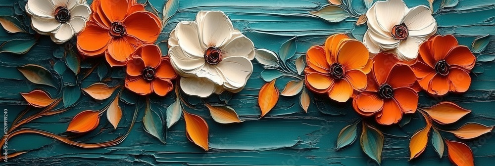 Poster vibrant handcrafted floral array on textured background with artistic layers and rich colors creatin