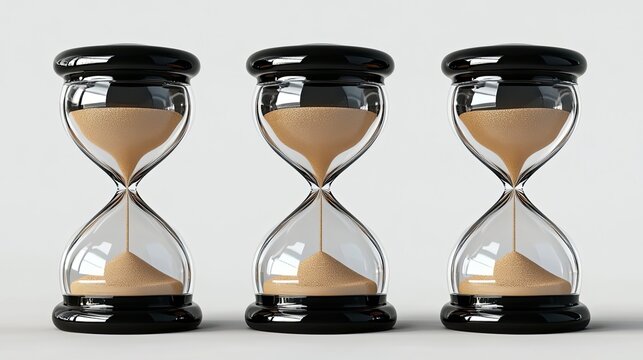Three Elegant Hourglasses Displayed in a Row