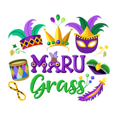 Vibrant Mardi Gras Logo with Festive Mask and Decorations