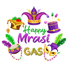 Vibrant Mardi Gras Logo with Festive Mask and Decorations