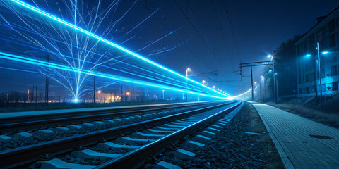 A Futuristic Blue Glowing Abstract Light Rail with Neon Lights for Dynamic Visuals