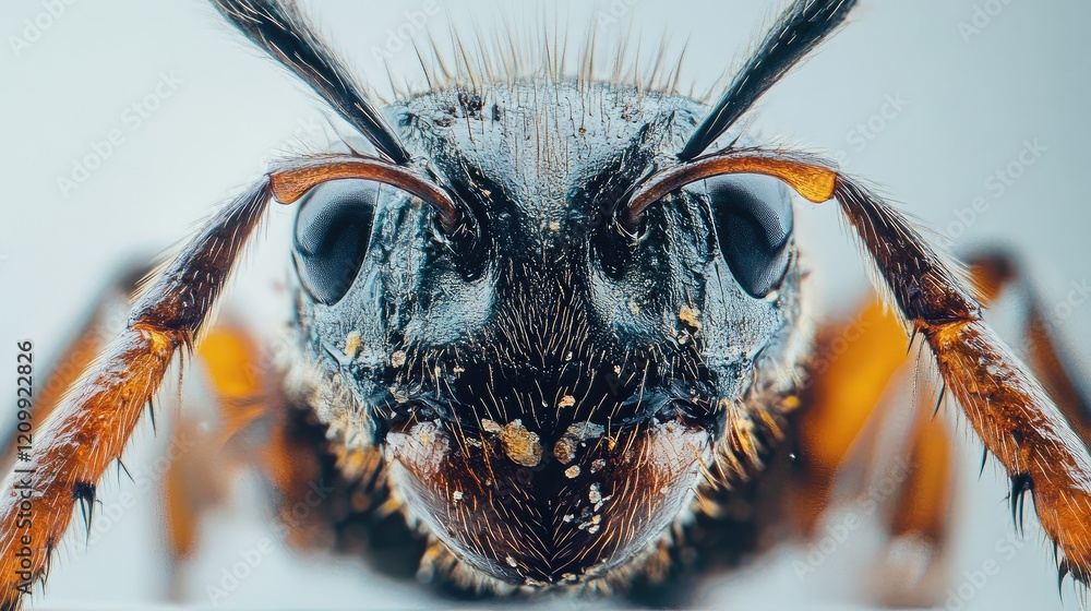 Poster macro shot of an ant intricate head and antennae, isolated on a clean white surface for a sharp focu