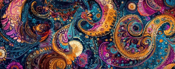 A intricate paisley pattern adorning a scarf, its swirling lines and vibrant colors mesmerizing the eye.