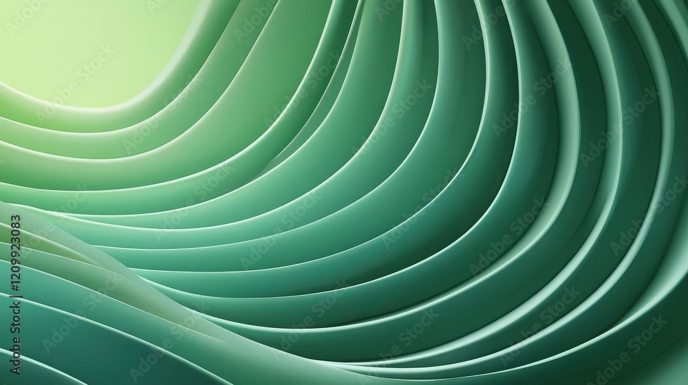 Poster abstract green stripes in 3d with soft curves and waves for dynamic background and visual depth, per