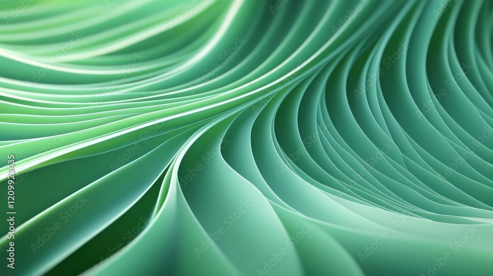 Poster abstract green wave stripes in 3d format with fluid curves and smooth texture ideal for background u