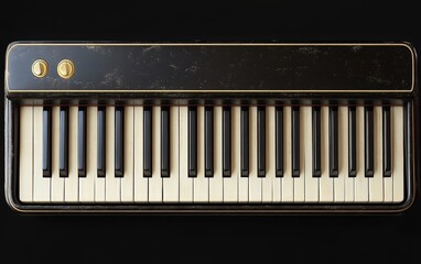 Aged Elegance: A close-up of vintage electric piano keys, showcasing their worn texture and classic...