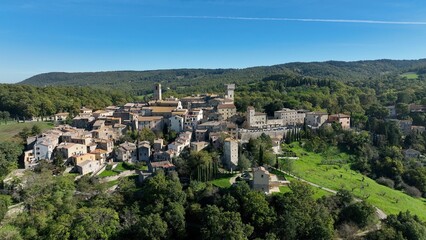 Fototapeta premium San Casciano dei Bagni, exclusive tourist destination in Tuscany, Siena. Italy. Aerial view of the medieval village of San Casciano dei Bagni, a tourist attraction famous for its thermal waters.