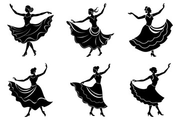 Woman dance fitness silhouette flat design bundle set 14