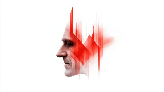 Portrait of a man with red face against white background