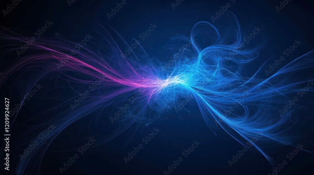 Aufkleber dynamic interplay of abstract blue and pink lines on a dark background, creating vibrant visual expe