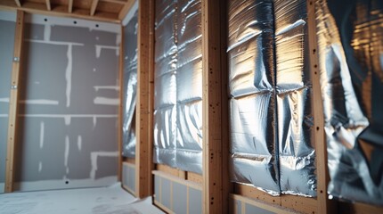 Reflective Foil Insulation on Wall Studs in Renovation Project
