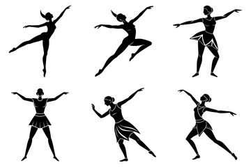 Woman dance fitness silhouette flat design bundle set 8