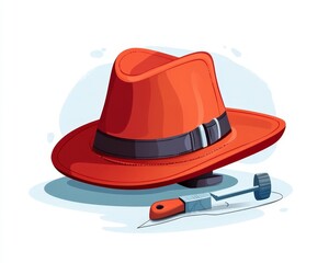 Bright Red Cowboy Hat with Sewing Tools on a Soft Background