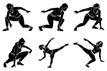 Woman dance fitness silhouette flat design bundle set 9