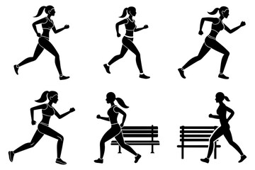 Woman fitness jogging silhouette flat design on white background