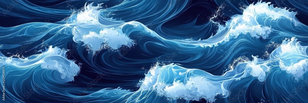 Poster dynamic waves seamless pattern background capturing movement and energy in shades of blue and white 