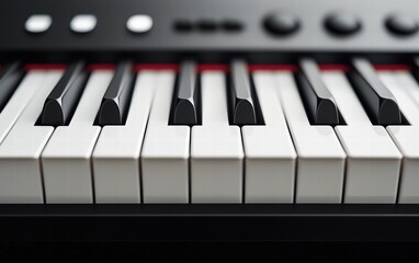 Fototapeta premium Modern Electric Piano Keys: A Close-Up View of Polished Black and White Keys, Ready to Play a Melody. Feel the Music!