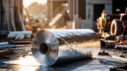 Reflective Foil Insulation Roll in Construction Setting
