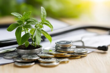 plant growing step  on coins. concept finance and accounting, Generative AI