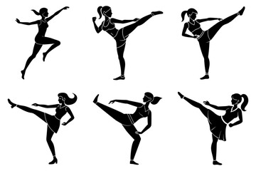 Woman fitness workout bundle silhouette isolated minimal design