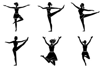 Woman fitness workout silhouette flat bundle isolated set