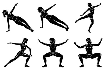 Woman fitness workout silhouette bundle isolated vector set