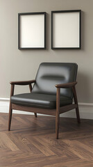 Mid-century chair, frames, interior mockup