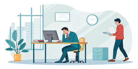 A Further View of a Businessman Working at His Desk with Focus