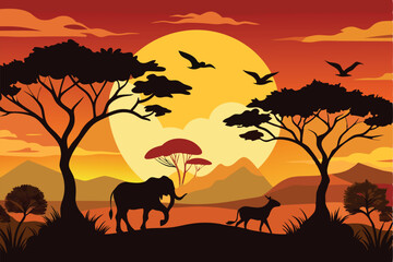 South African Giraffes at Sunset in Africa
