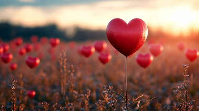 Heartfelt Sunset: A Field of Love at Golden Hour