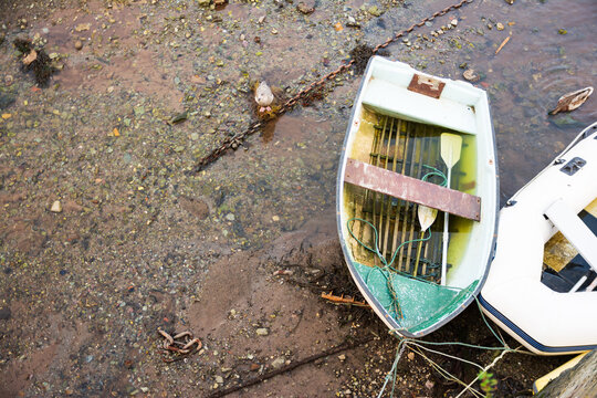 Polperro Rowboat Low Tide Scene