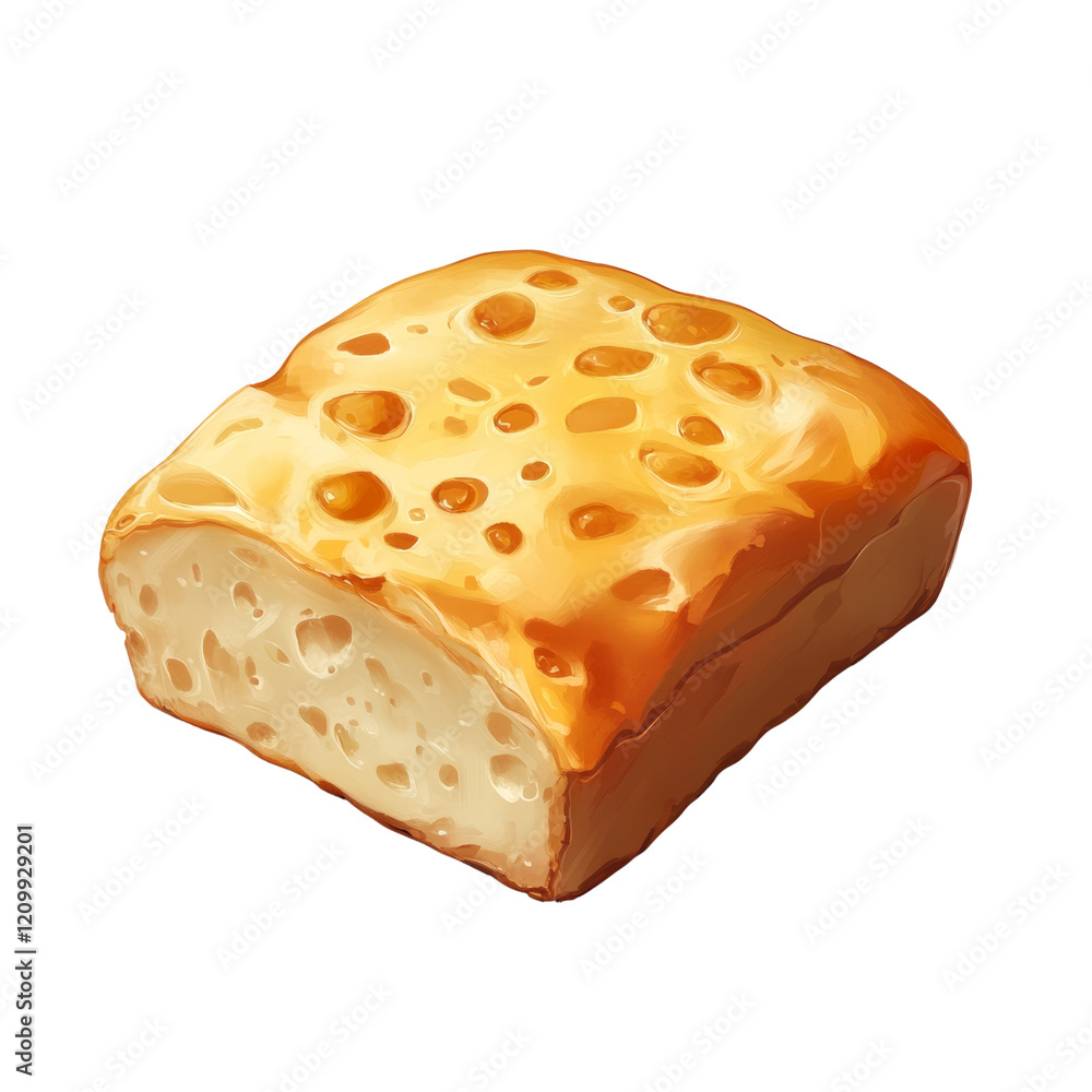 Poster a digitally rendered image shows a single piece of golden brown bread with visible holes in the crum