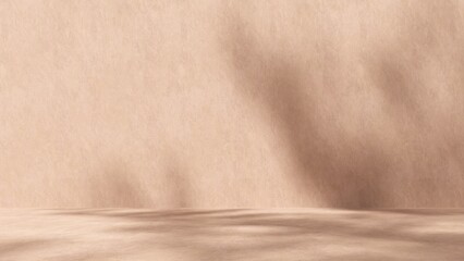 Unobtrusive natural pastel background with shadows on the wall, exterior - 3d render. Botanical empty podium with shadows from plants, palms, trees for product presentation, advertising.