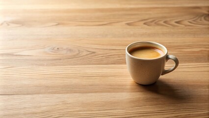 Obraz premium A single serving of espresso in a speckled cup sits on a light wood surface