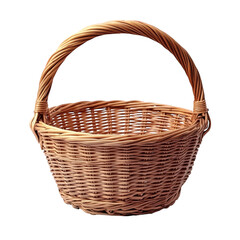 Obraz premium woven basket made from natural materials. showcasing a rounded design with a sturdy handle it is often used for carrying items such as fruits. vegetables. or picnic supplies. emphasizing its practical