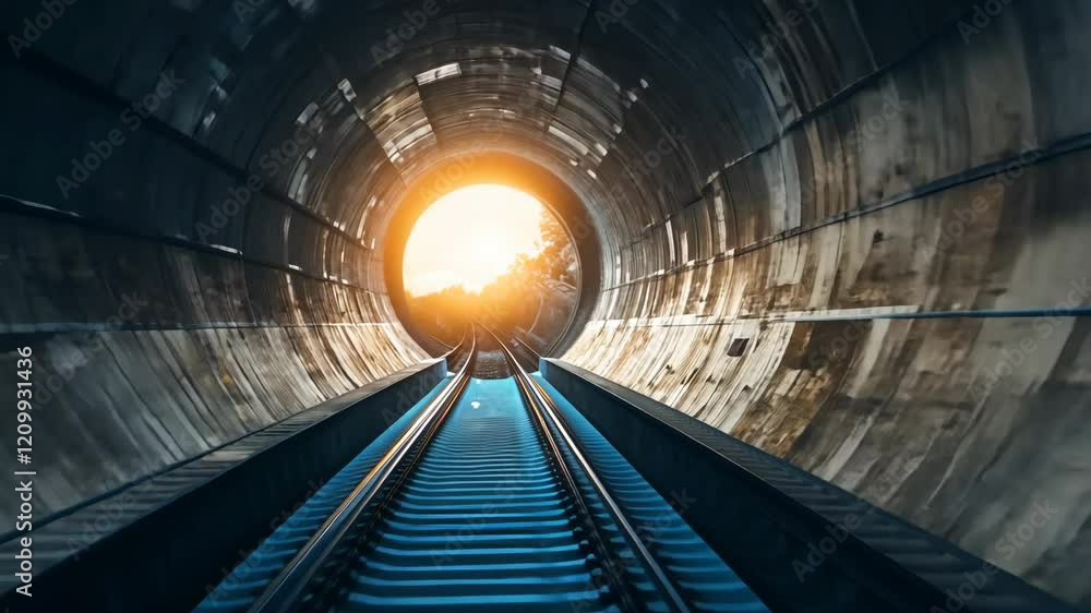 Aufkleber sunlight filtering through a railway tunnel creating a dramatic light display at dusk