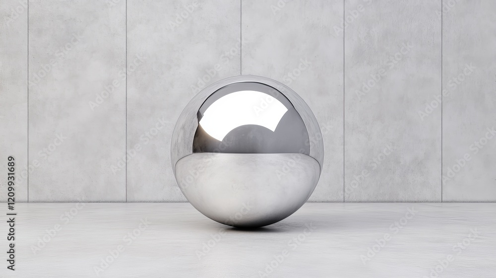 Poster chrome sphere reflection: a perfectly spherical chrome orb reflects its surroundings, showcasing a h