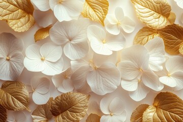 Serene Floral Pattern with White Flowers and Yellow Leaves on a Cream Background