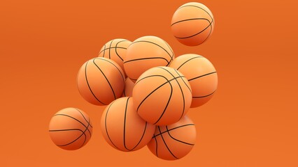 Obraz premium Sports game of basketball - 3D render. Basketball orange ball on a bright background for advertising, icons, banners. The concept of an active lifestyle, online games, entertainment.