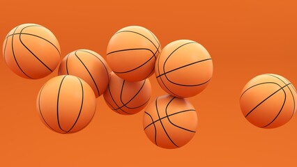 Obraz premium Sports game of basketball - 3D render. Basketball orange ball on a bright background for advertising, icons, banners. The concept of an active lifestyle, online games, entertainment.