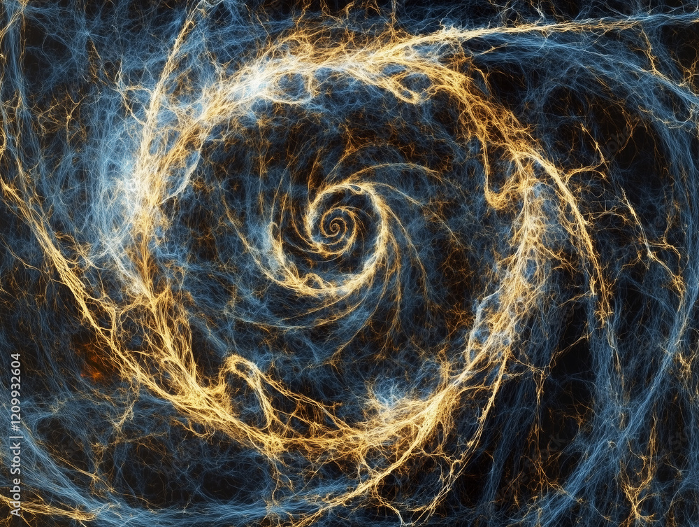 Poster time loop in space, with twisting spirals and energetic waves engulfing the surrounding space