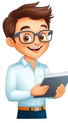 Cartoon Character with Glasses and Notebook for Creative Use