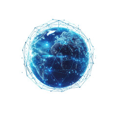 a stylized representation of the earth. interconnected by a network of glowing lines and dots. symbolizing global connectivity and technology it conveys themes of communication. data exchange. and the