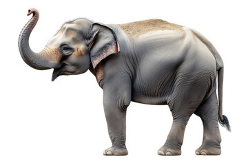 Obraz premium realistic depiction of an elephant standing on a white background. showcasing its large ears. trunk. and textured skin the elephant is portrayed in a side profile. highlighting its massive size and un